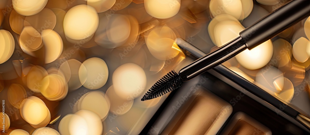 Poster Fashion and beauty concept with a close up of an eye liner box and an application brush in frame creating a shallow depth of focus with copy space image