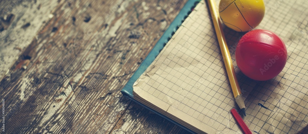 Aufkleber vintage themed back to school background featuring a notebook colorful ball with ample copy space im
