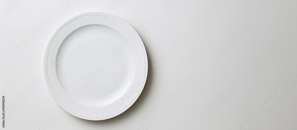 Poster top view of an unblemished plate on a white backdrop with copy space image