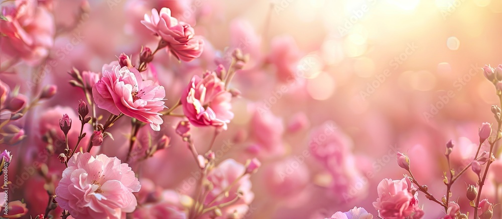 Poster romantic pink flowers background with color filters creating a beautiful copy space image