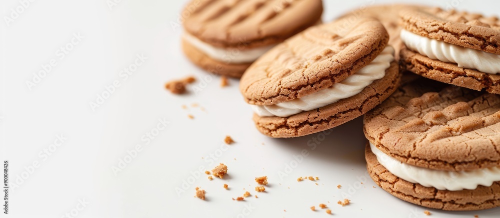 Leinwandbilder Sandwich cookies featuring creamy filling Featured on a white backdrop with a clear area for additional images or text