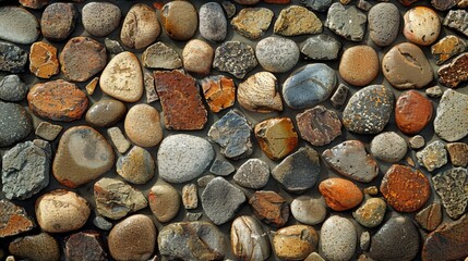 Pebble Wall : Decorative wall made of small, smooth pebbles set in mortar