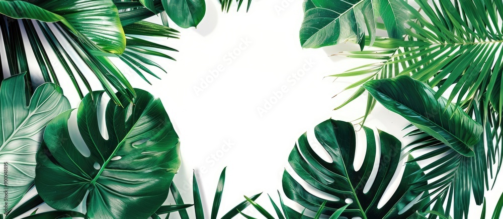 Leinwandbilder a vibrant design crafted from tropical leaves on a white backdrop embodying a simple yet exotic summ