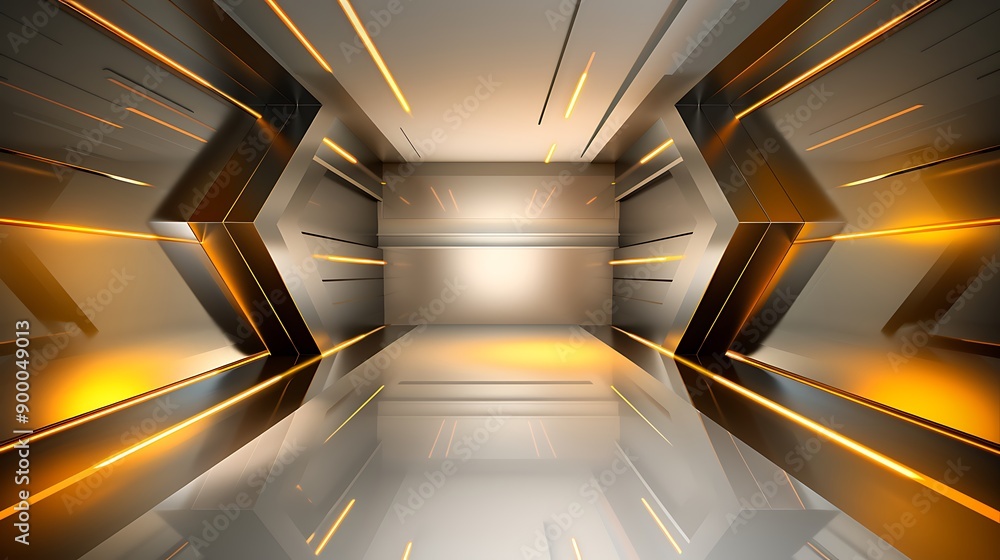 Poster abstract yellow background with futuristic shapes and lights. simple design for presentations in a s