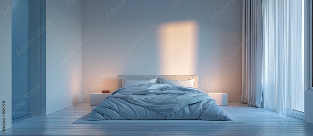 Poster empty bedroom showing private bathroom inside no occupants ideal for guests copy space image