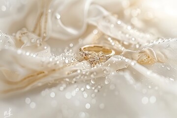 Fototapeta premium Luxurious wedding ring on a satin fabric showcasing timeless beauty and refined craftsmanship in a romantic setting