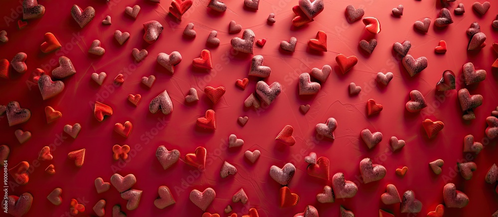 Poster A festive backdrop filled with numerous hearts suitable for Valentine s Day or other love occasions against a red background offering room for text in the image. with copy space image