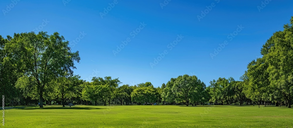 Wall mural park under a clear blue summer sky providing a perfect backdrop for a copy space image