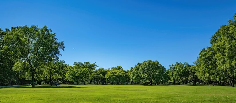 Park under a clear blue summer sky providing a perfect backdrop for a copy space image