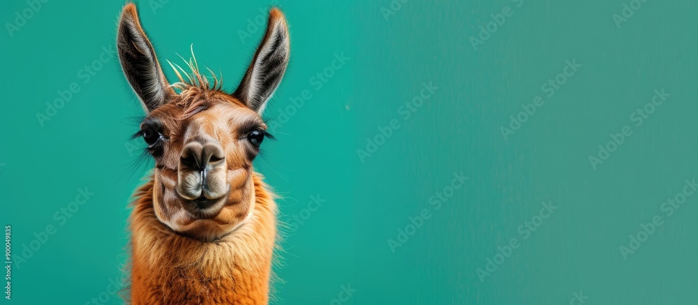 Aufkleber llama with copy space image on green backdrop
