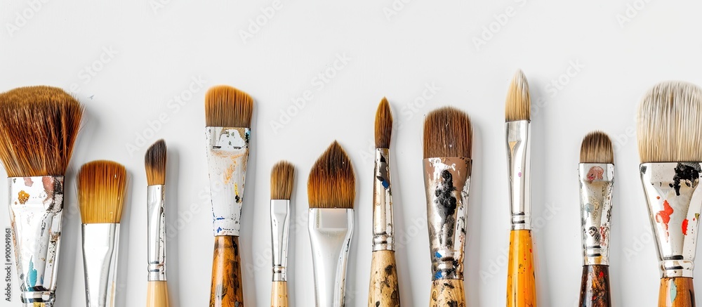 Poster Various paintbrushes displayed on a white backdrop with available copy space image