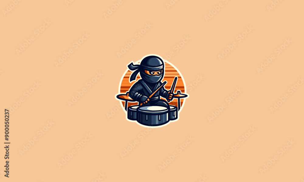 Wall mural character ninja playing drum vector illustration mascot design