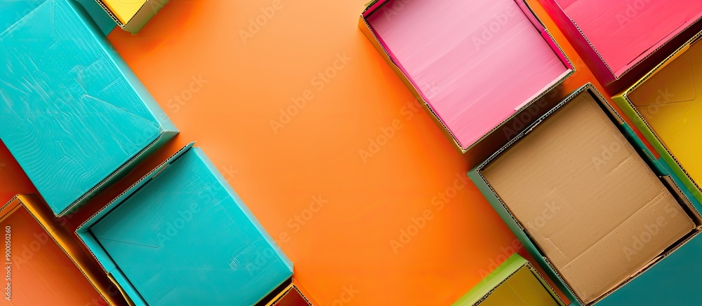 Poster Colorful background with blank cardboard boxes perfect for adding copy space image