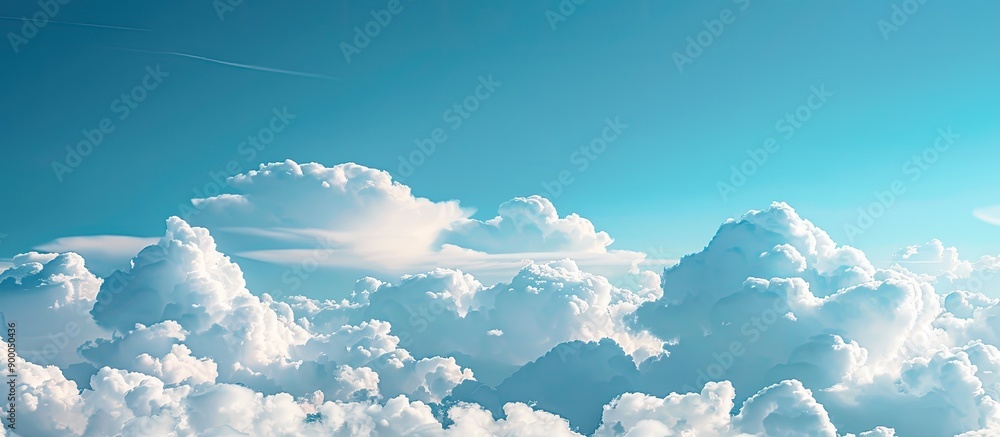 Poster fluffy clouds drifting in the blue sky provide a serene copy space image