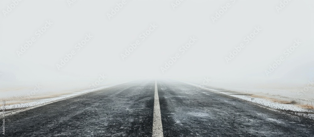 Poster an asphalt road stands alone in a white backdrop allowing for copy space image