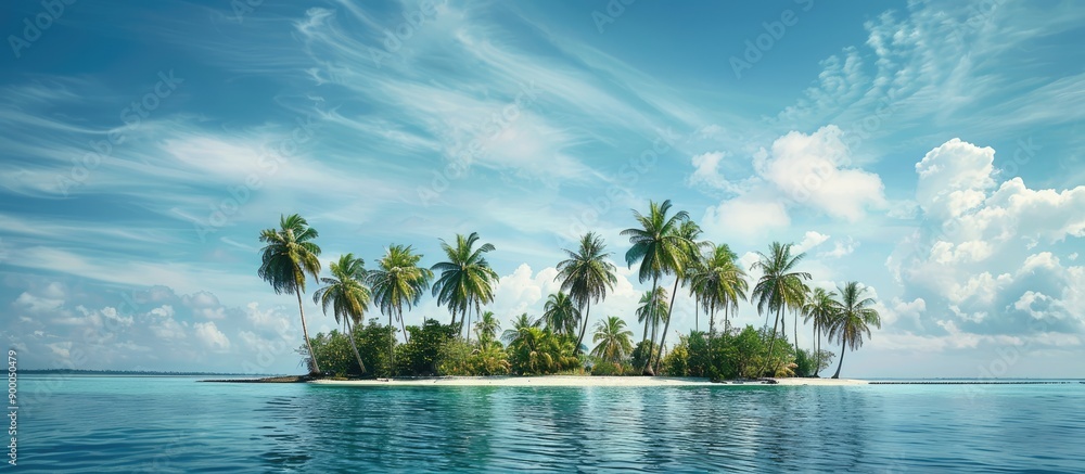 Poster Focused on nature there are coconut trees on the island with a tranquil background perfect for a copy space image