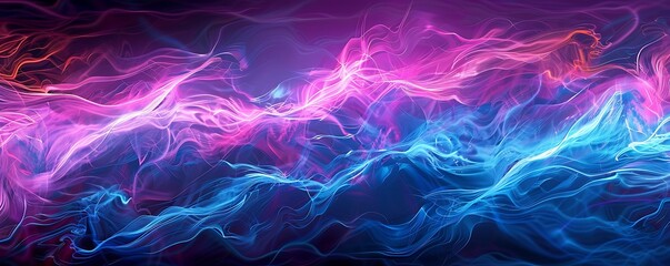Obraz premium Neon magenta waves intermingling with electric blue in vibrant motion.