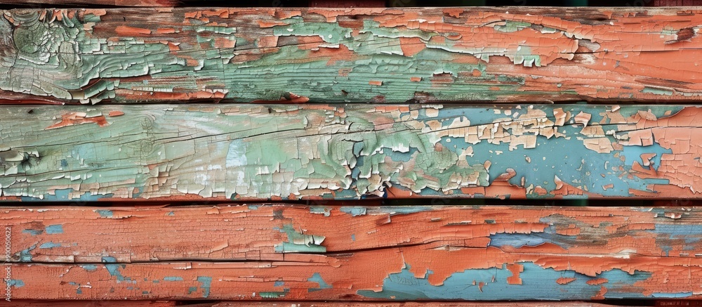 Aufkleber weathered wooden planks with flaking paint texture in a copy space image
