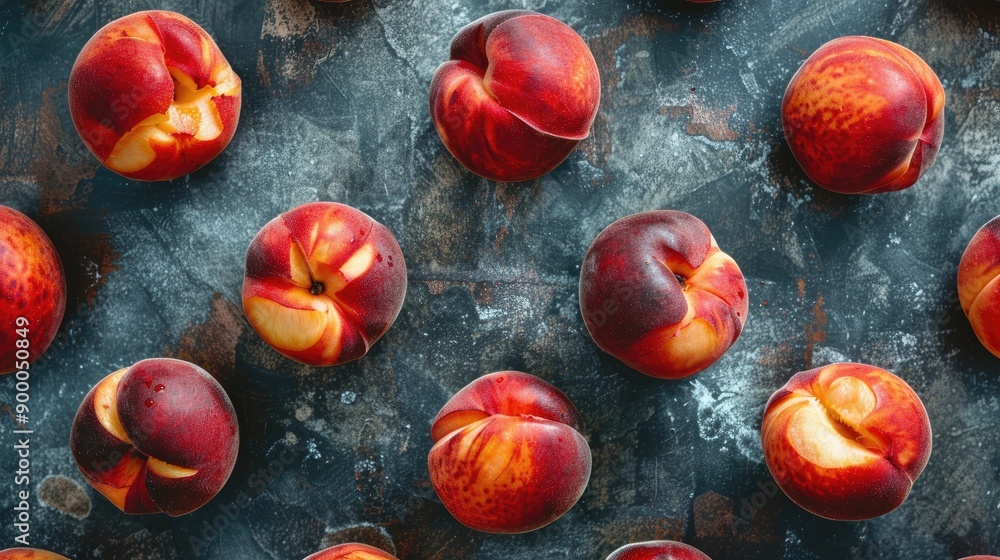 Canvas Prints Top down view of ripe peaches on a table