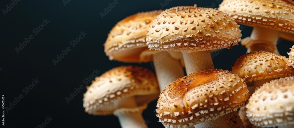 Aufkleber fresh crimini mushroom displayed in a close up shot against a black backdrop with ample copy space i