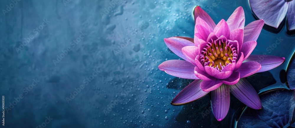 Poster vibrant pink and purple lotus captured from above in a close up shot showcasing its simplicity and b