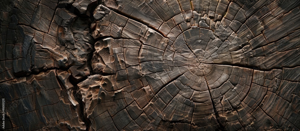 Poster Abstract background with a cracked pattern in the heartwood of a brown coconut tree stump creating a unique image with copy space