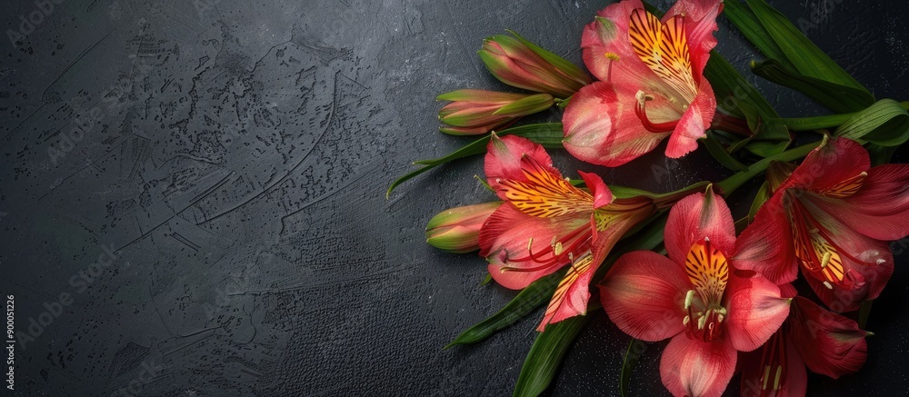 Poster alstroemeria also known as peruvian lily or lily of the incas showcased in a beautiful copy space im