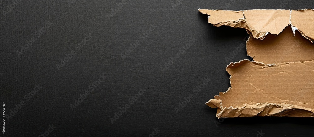 Poster A ripped piece of cardboard on a black background with ample copy space image