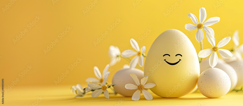 Poster Cheerful eggs with a copy space image above them