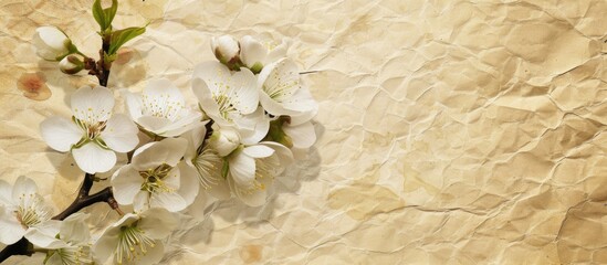 Square old paper background with white Natal Plum flower providing elegant texture with copy space image