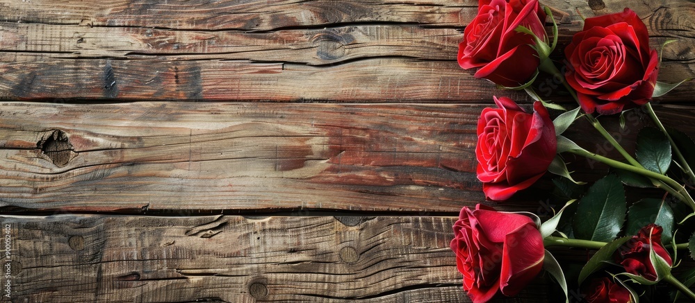 Poster valentine s day themed concept with red roses on a wooden backdrop perfect for an image with copy sp