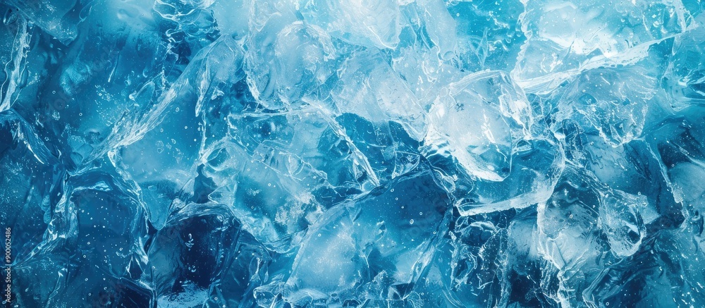 Poster background in shades of blue with various ice textures suitable for copy space image