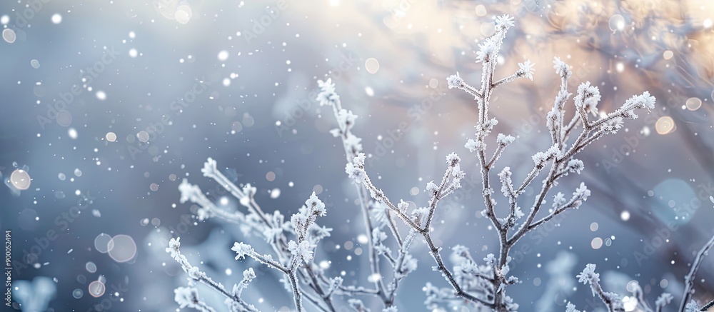 Aufkleber snow covered branches adorned with hoarfrost create a serene winter scene with gentle snowflakes fal