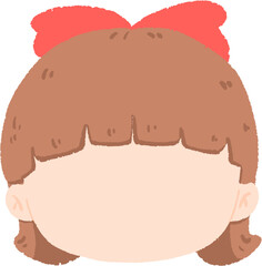 A cute cartoon girl with brown hair and a red bow