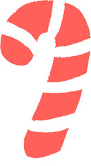 A digital drawing of a candy cane with red and white stripes.