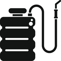 Black glyph icon of a manual pump sprayer, commonly used for gardening tasks like applying fertilizers or herbicides