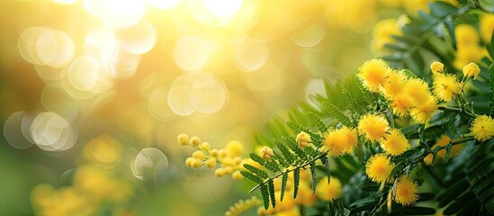 Obraz premium Growing mimosa plant with copy space image