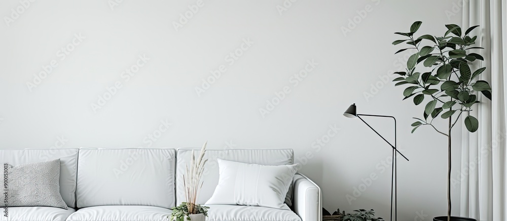 Poster a basic living room setting with a white wall providing ample copy space for a wide angle banner ima
