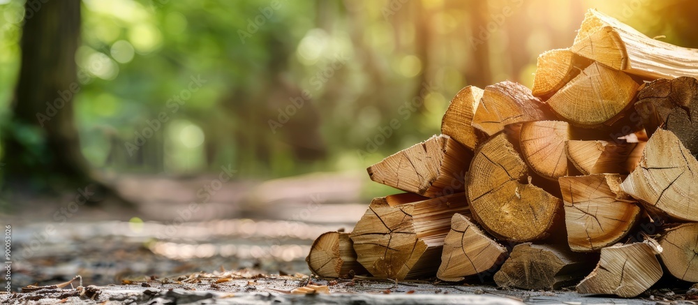 Aufkleber chopped oak firewood arranged in a rustic setting with a natural background perfect for a copy space