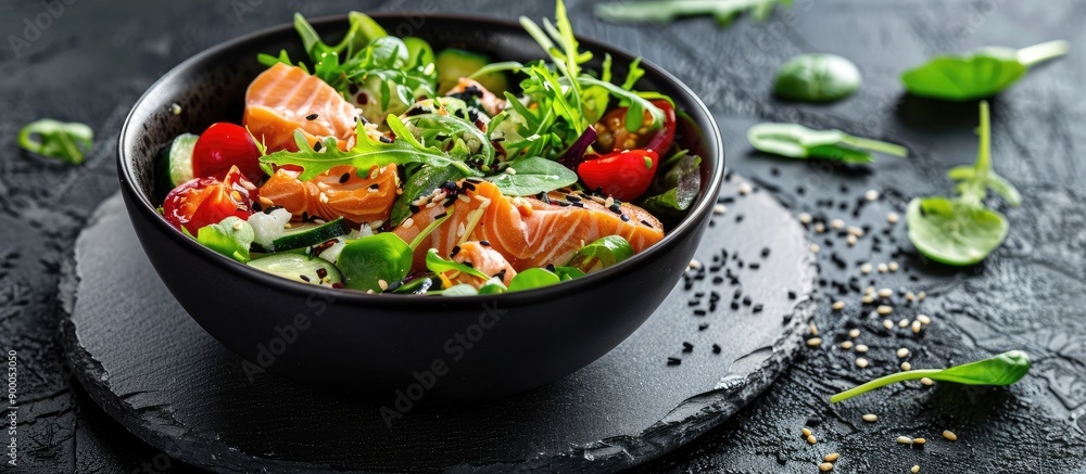 Leinwandbilder a high quality health food salmon salad with assorted veggies is both nutritious and delicious with 
