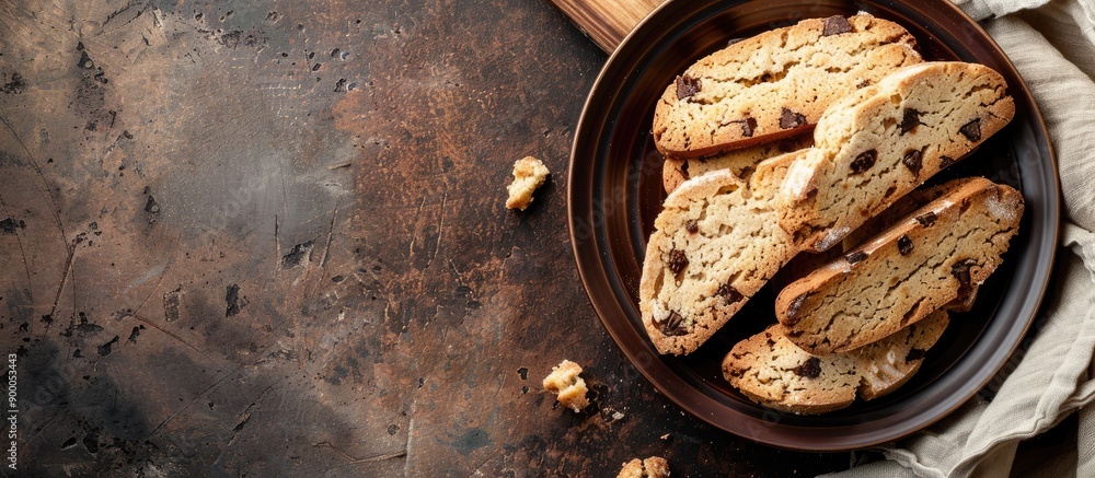 Leinwandbilder grunge background with delectable biscotti cookies displayed on a plate with copy space image