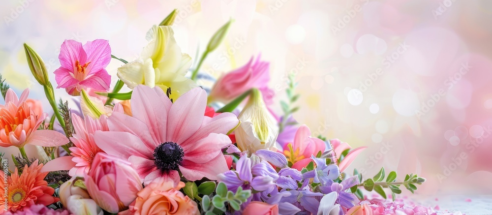 Leinwandbilder spring flowers decorate a background for an easter message allowing for a copy space image