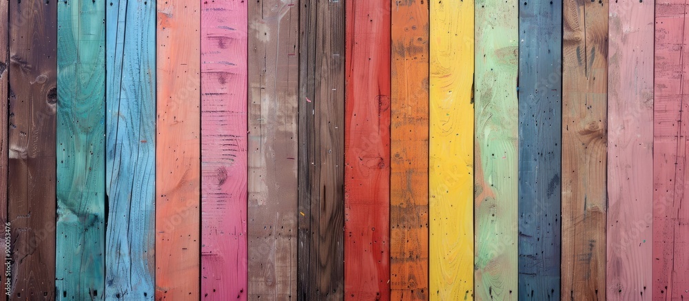 Poster colorful wooden wall with a soft focus texture of old planks can serve as a background for a copy sp