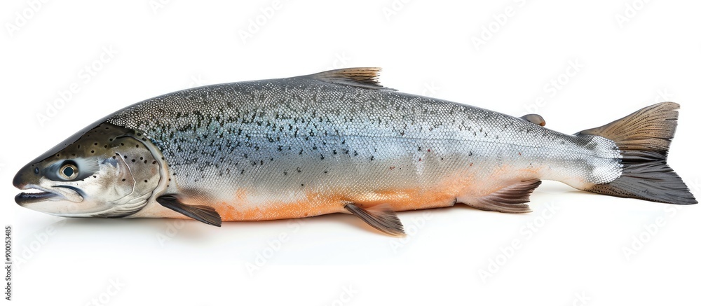 Aufkleber Salmon fish with pricing displayed in clear view on a white background in a copy space image