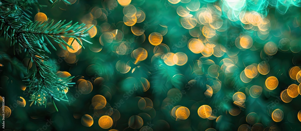 Poster vivid blurred lights on a green backdrop with copy space image