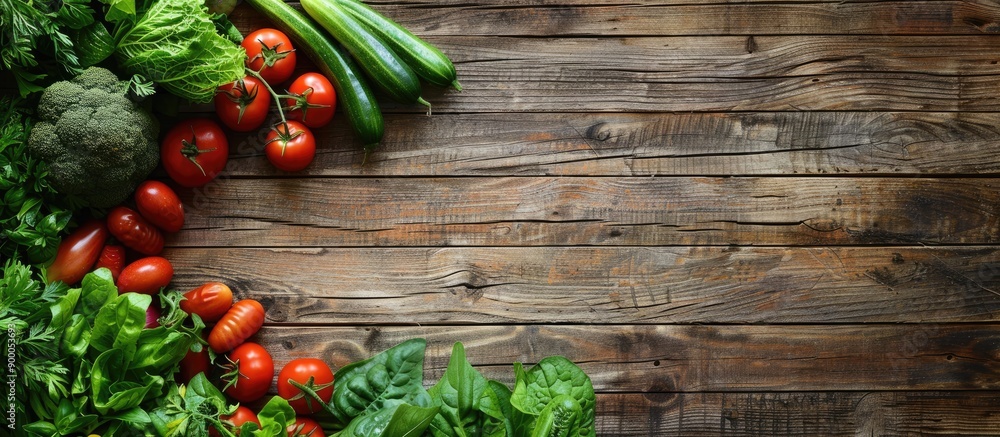 Poster Vegetables displayed with copy space image on a rustic wooden backdrop