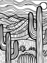 Desert Landscape Coloring Book Page