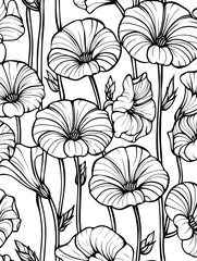 Morning Glory Flowers Coloring Book Page