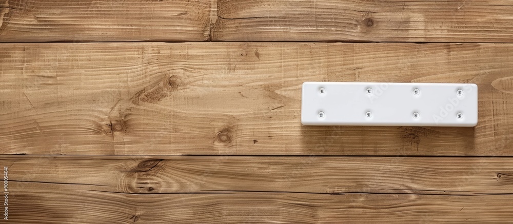 Poster Empty white power strip on a wooden table with copy space image