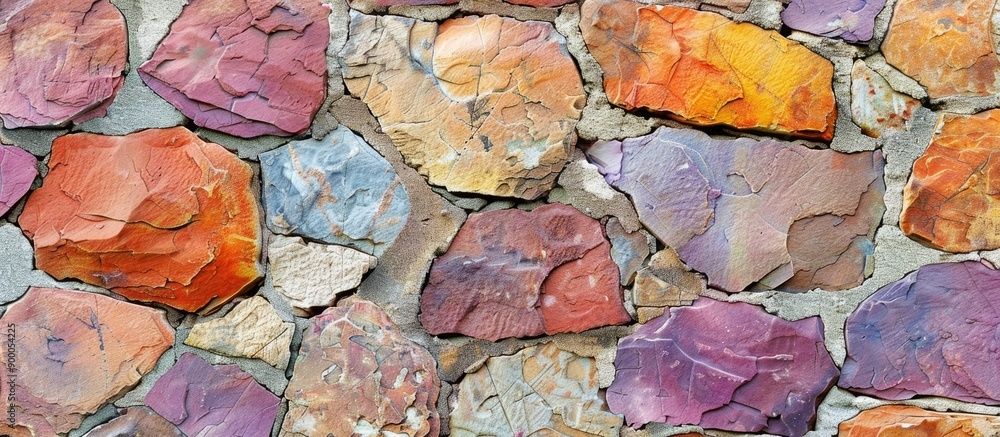 Poster Stone wall texture with vibrant colors suitable as a background with space for adding images. with copy space image. Place for adding text or design